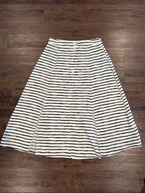 For Sienna Striped A-Line Button-Front Skirt in Navy and White